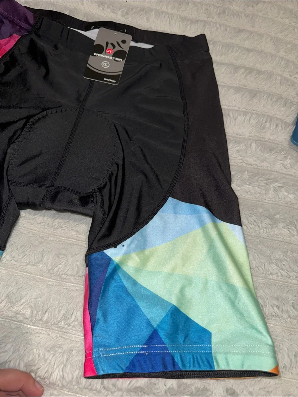WemoonStar Men's Black Cycling Shorts with Multicolor Geometric Panels